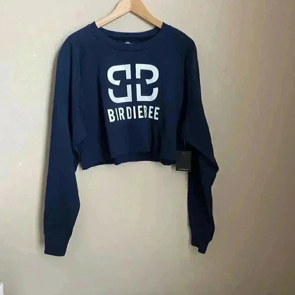 BIRDIEBEE Front Graphic Cropped Knit Sweater Navy - Picture 2 of 8